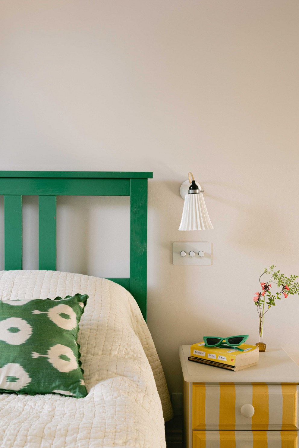 Victorian Terrace, Waterloo | Colourful down-to-earth bedroom with upcycled side tables | Interior Designers